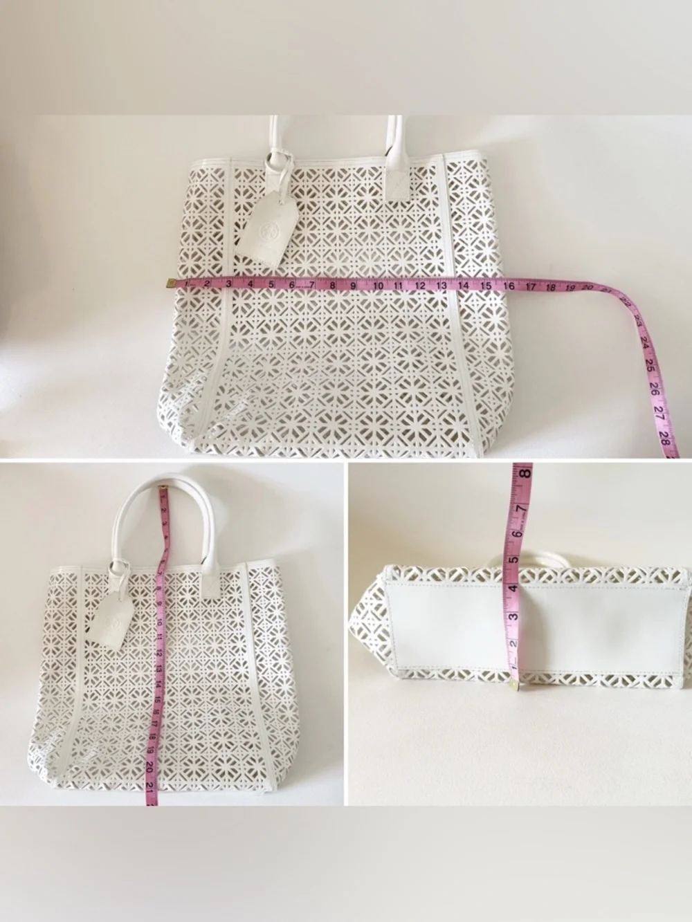 Tory Burch Tote Bag Laser-Cut PVC Geometric Carry-all White Casual Beach